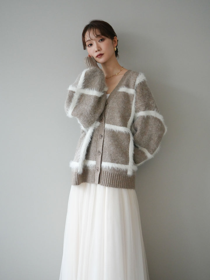 [予約]ミックスシャギーチェックカーディガン/beige