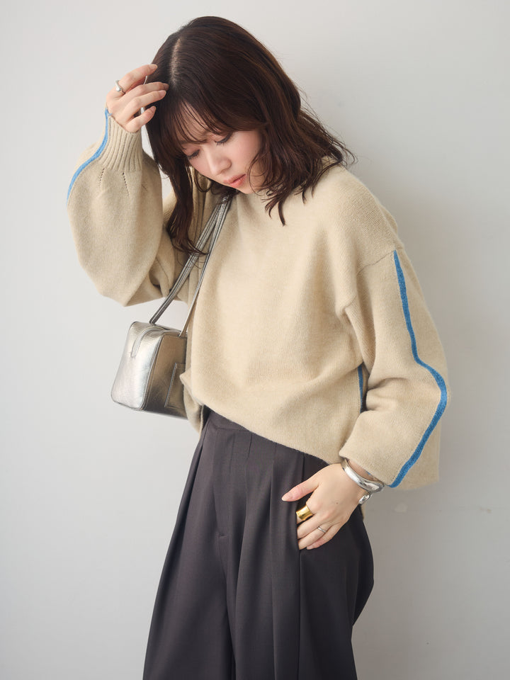 [予約]アルパカタッチサイドバイカラーニットプルオーバー/ivory
