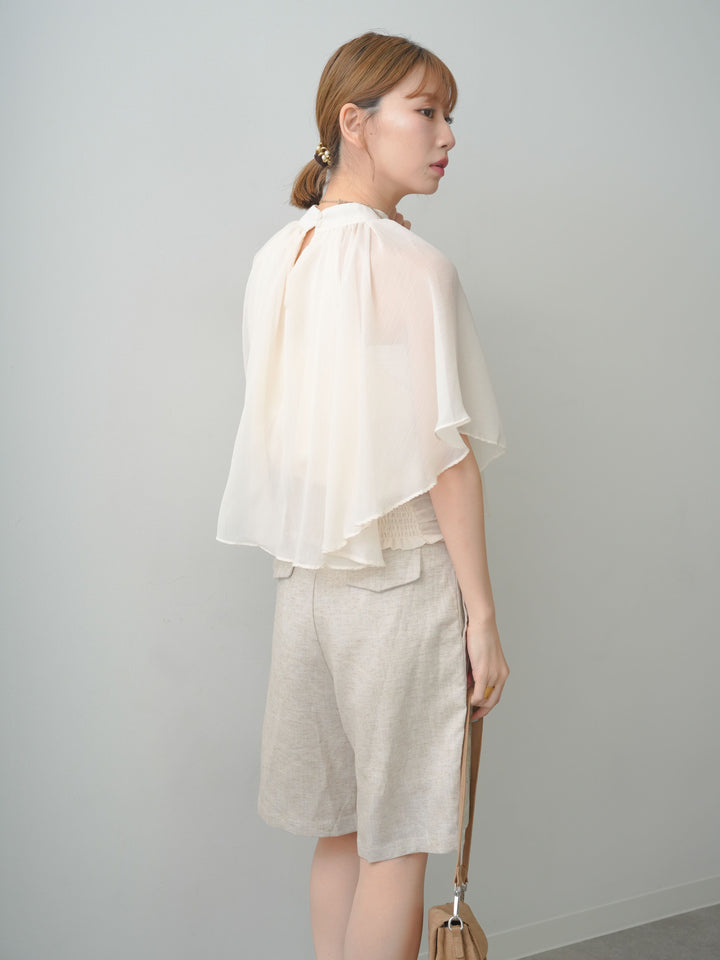 [SET]ショルダーシアーケープノースリブラウス+選べるアクセセット(2set)