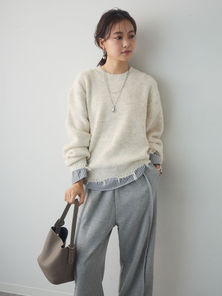 [SET]シャツレイヤードデザインモヘアプルオーバー+2WAYデザインスウェットパンツ(2set)
