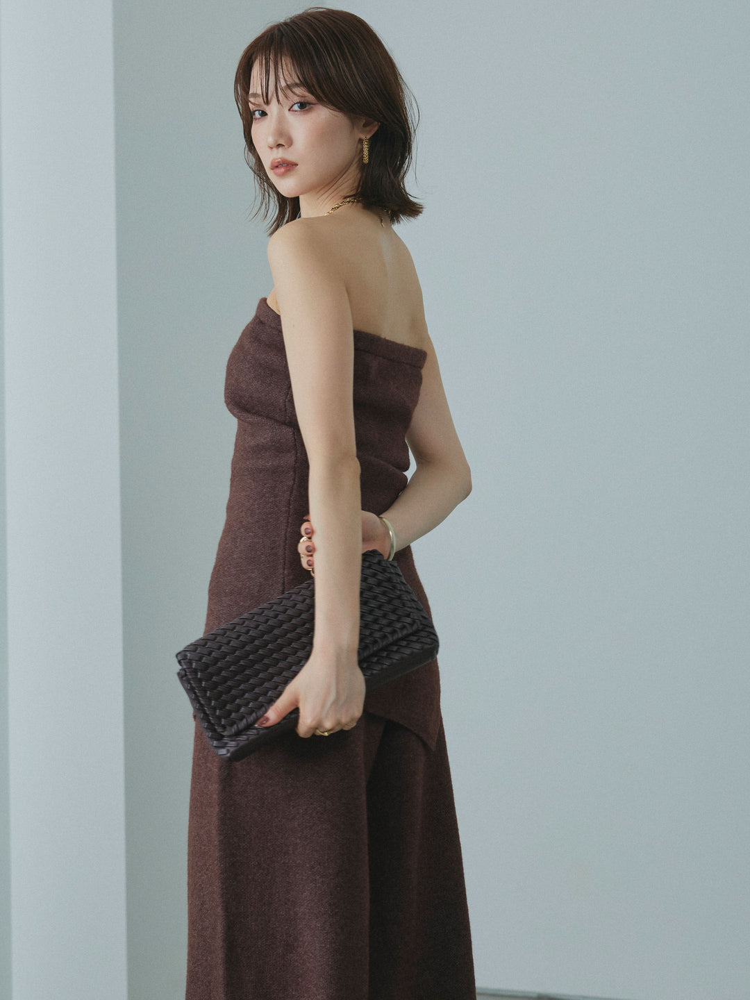 【Allure】[SET]ニットベアトップ＆ワイドパンツSET UP+ニットベアトップ＆ワイドパンツSET UP(2set)