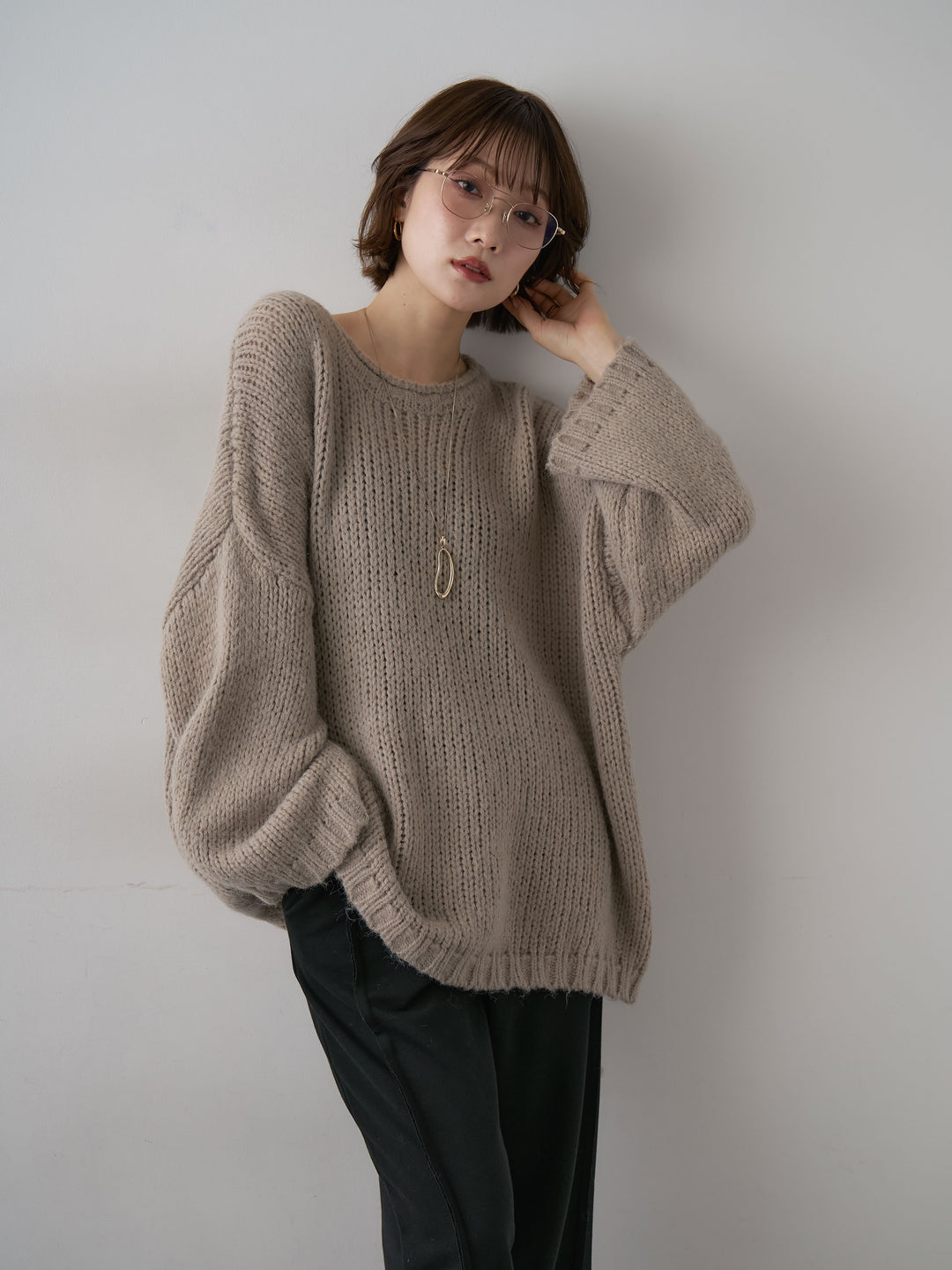 [SET]オーバーサイズドロップショルダーニットプルオーバー+2WAYデザインスウェットパンツ(2set)