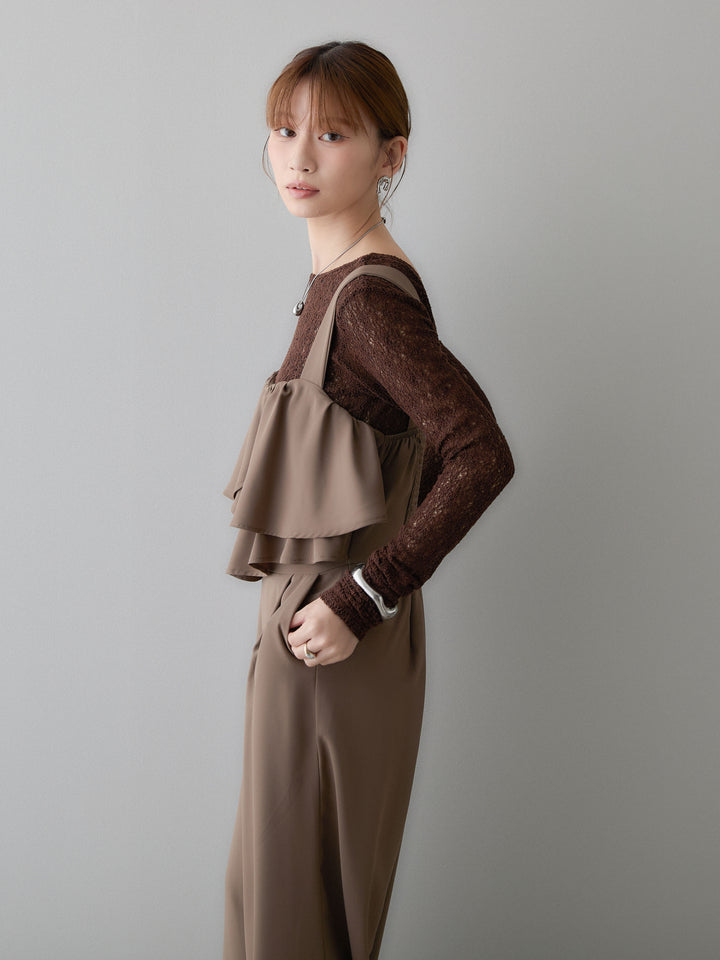 [予約]メッシュレースバックオープントップス/brown
