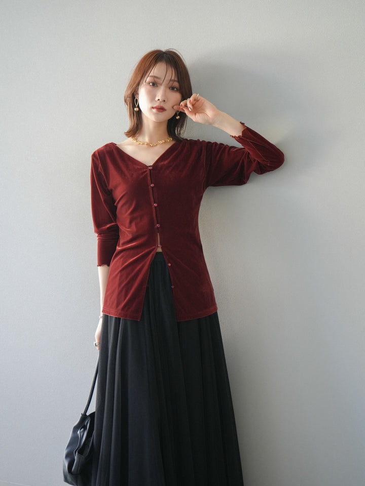 [予約]ベロアカーディガン/bordeaux