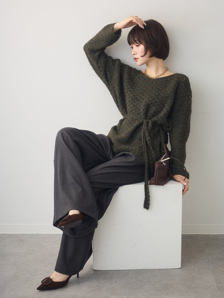 [予約]ニットベルト付ポップコーンプルオーバー/gray