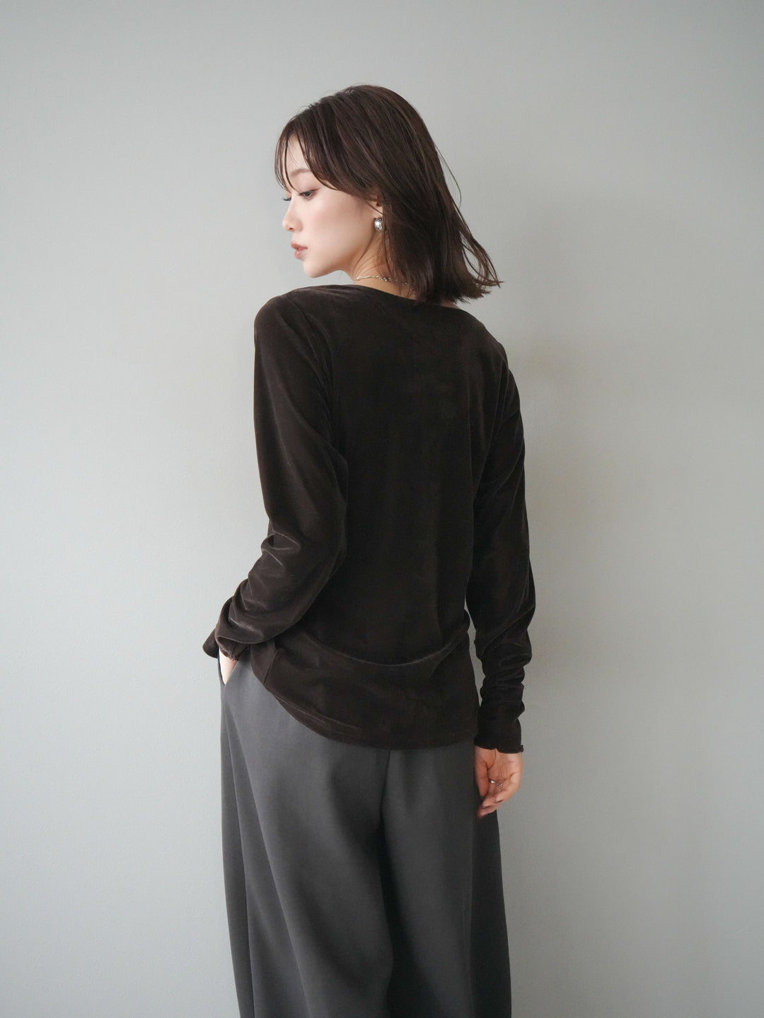 [予約]ベロアカーディガン/brown