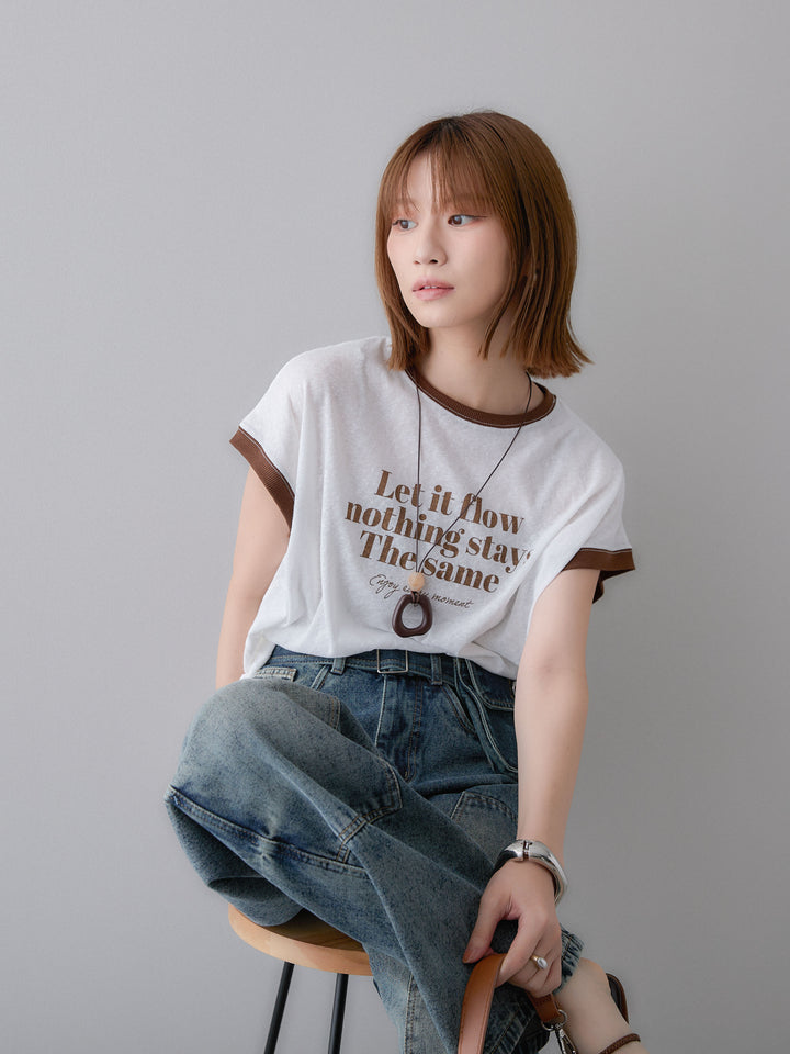 [SET]シアースラブバイカラーフレンチTEE+マルチポーチ付立体カーブデニム(2set)