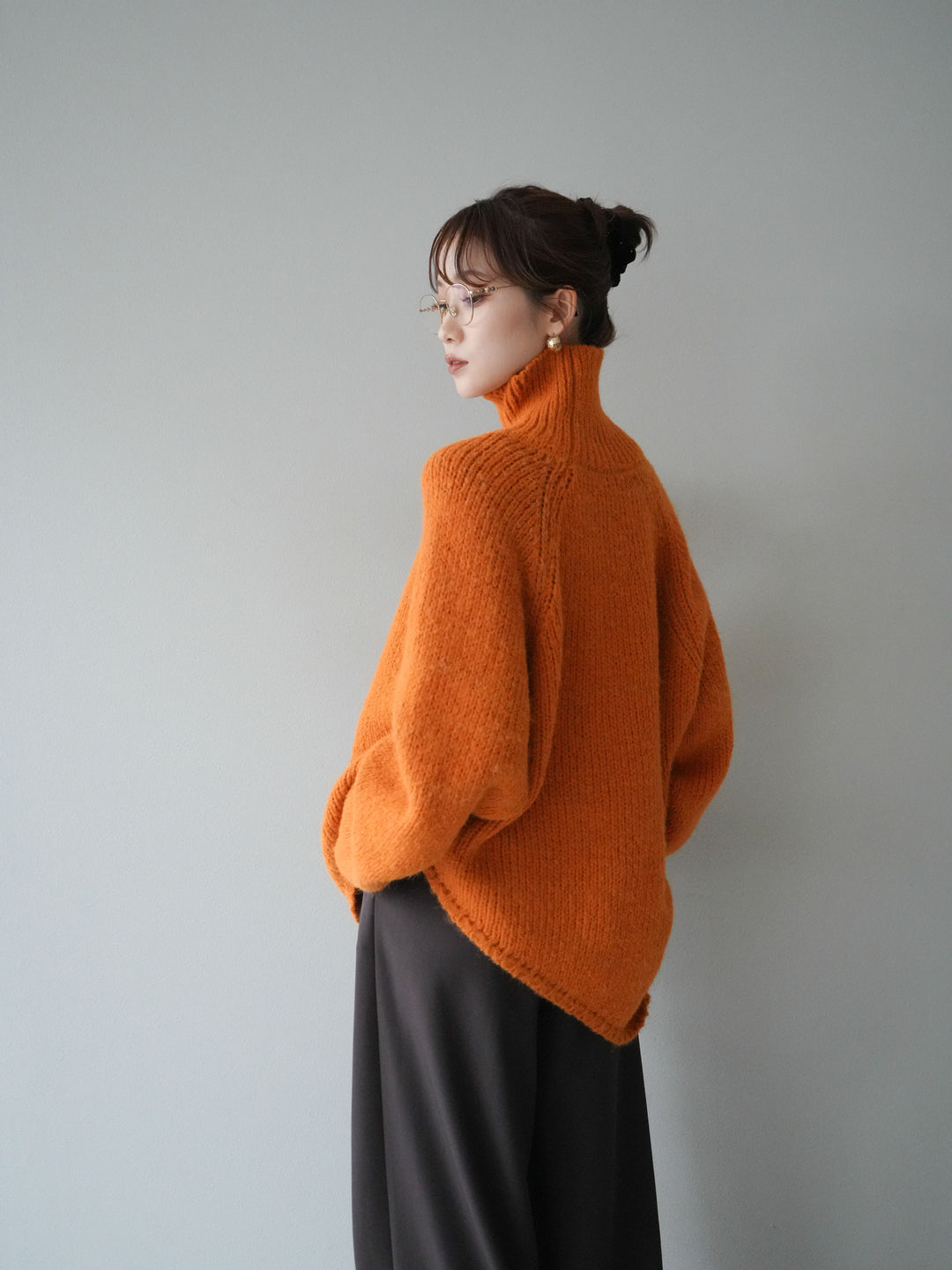 [予約]アシンメトリーハイネックニットプルオーバー/orange