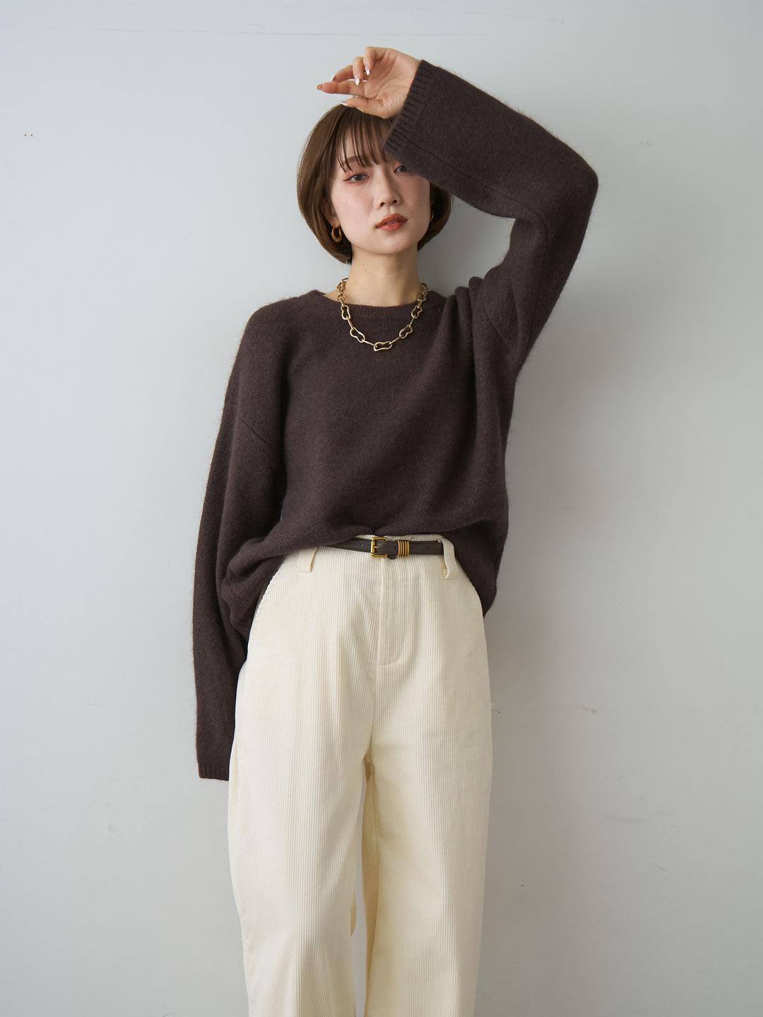 [予約]ソフトシャギークルーネックプルオーバー/brown