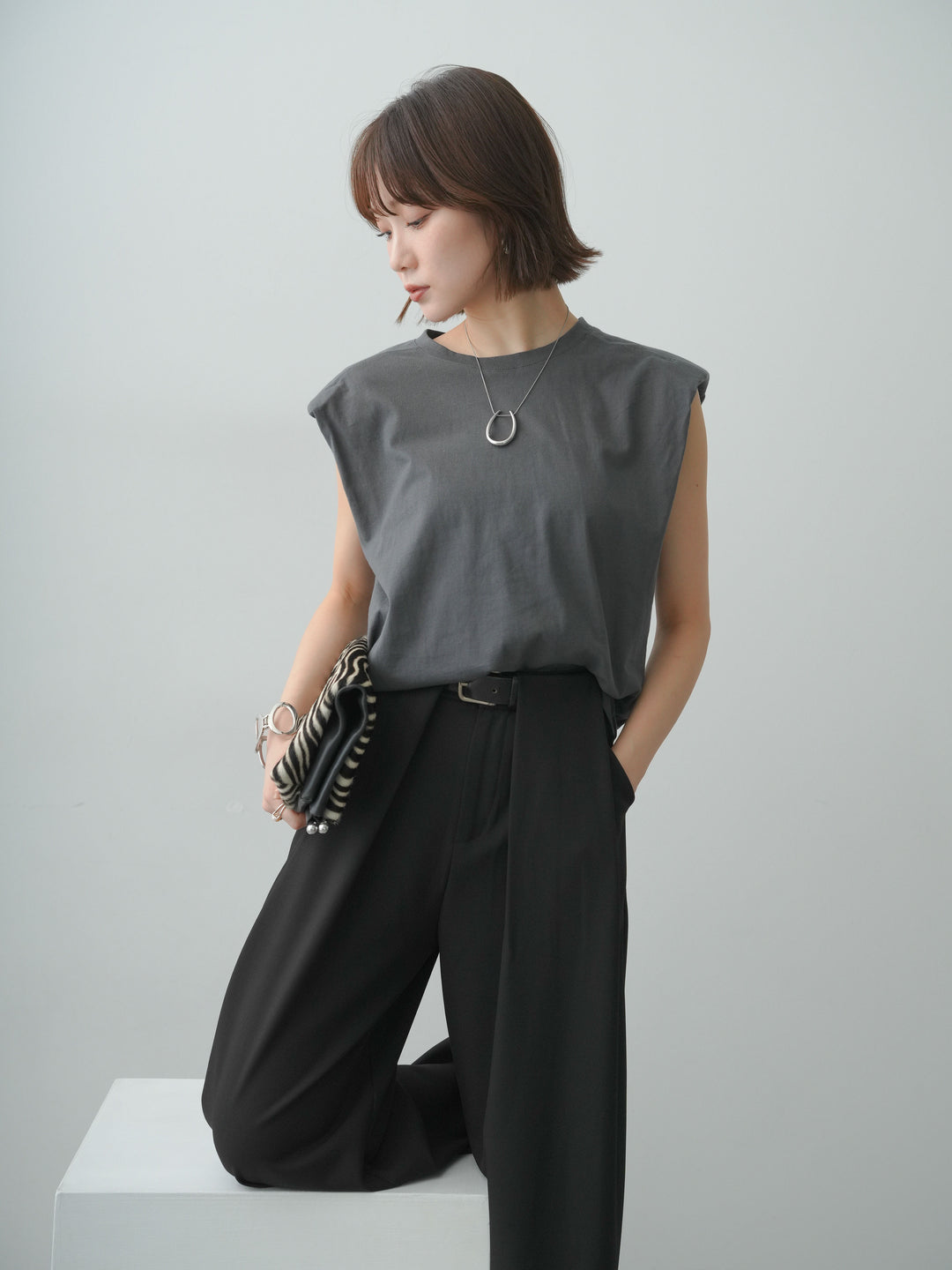 [予約]ショルダーパッドフレンチTEE/charcoal
