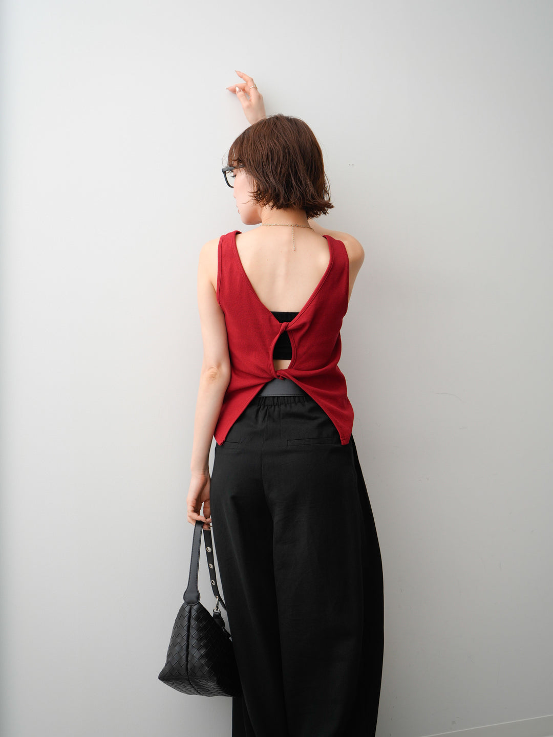 [SET]ツイストタンクトップ+ベルト付デザインループワイドパンツ(2set)