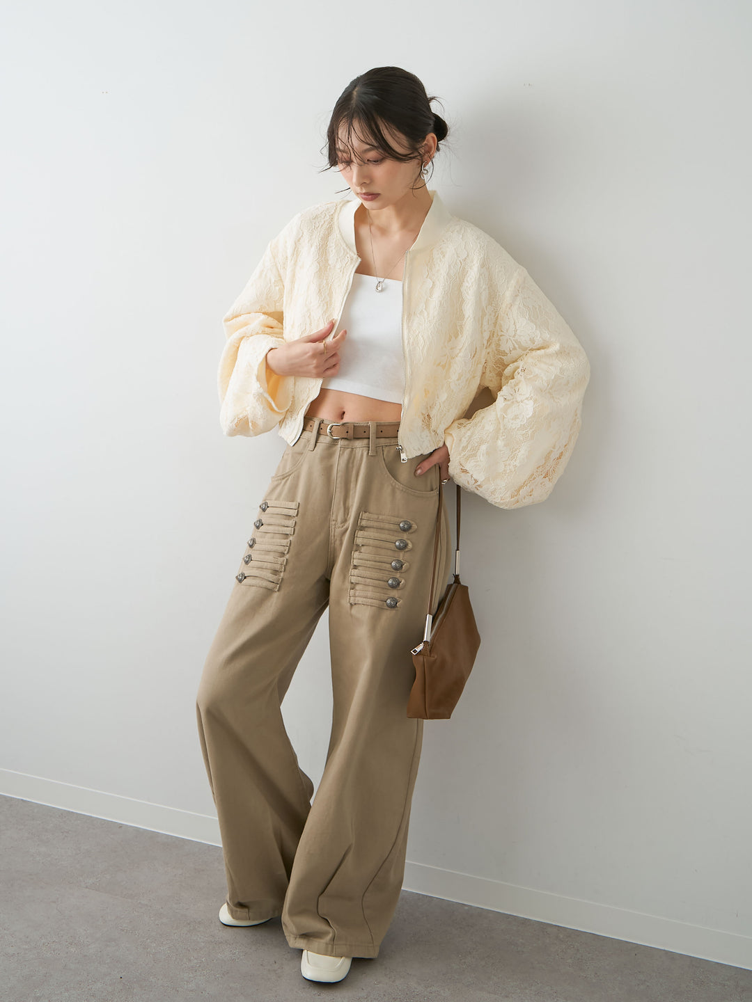 [SET]レースブルゾン+ナポレオンコットンカーブパンツ(2set)