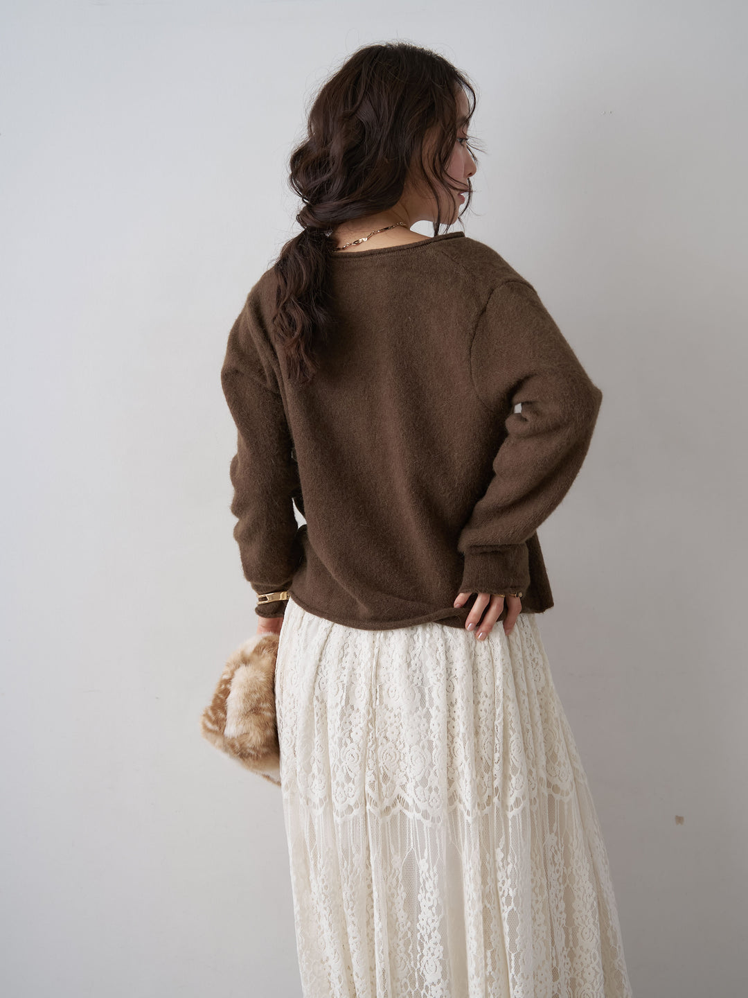 [予約]プチゴールドボタンニットカーディガン/brown