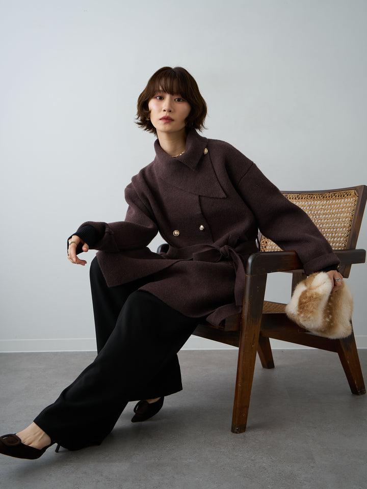 [予約]ゴールドボタンミディアムニットコート/brown
