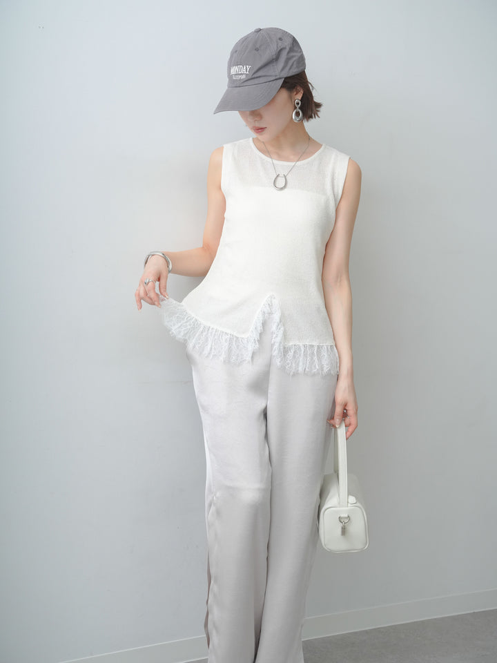 [予約]レースドッキングノースリニットトップス/ivory