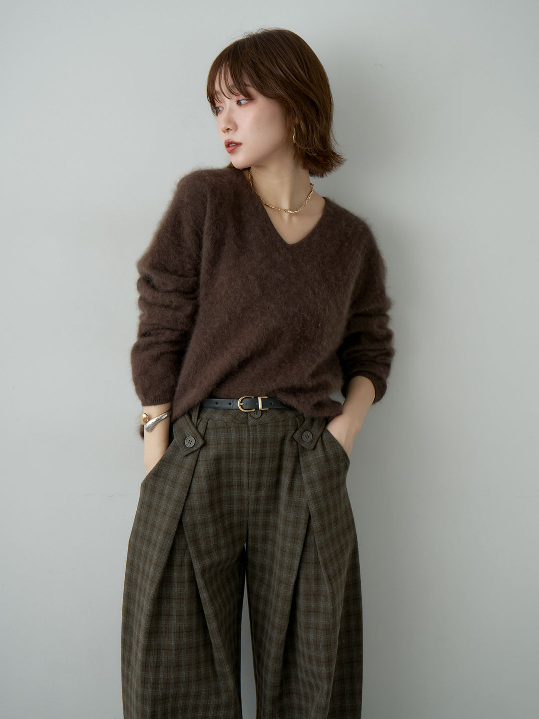 [SET]カシミア混フェザータッチVネックニットトップス+選べるアクセセット(2set)