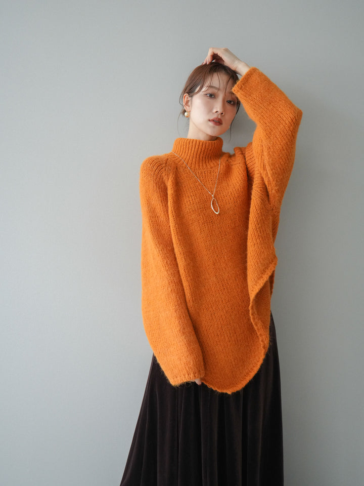 [予約]アシンメトリーハイネックニットプルオーバー/orange