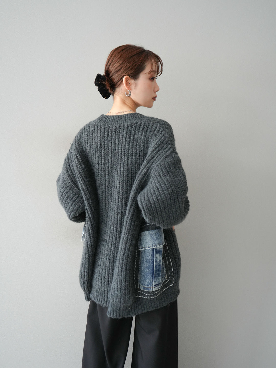 [予約]デニムポケットハンドステッチカーディガン/gray