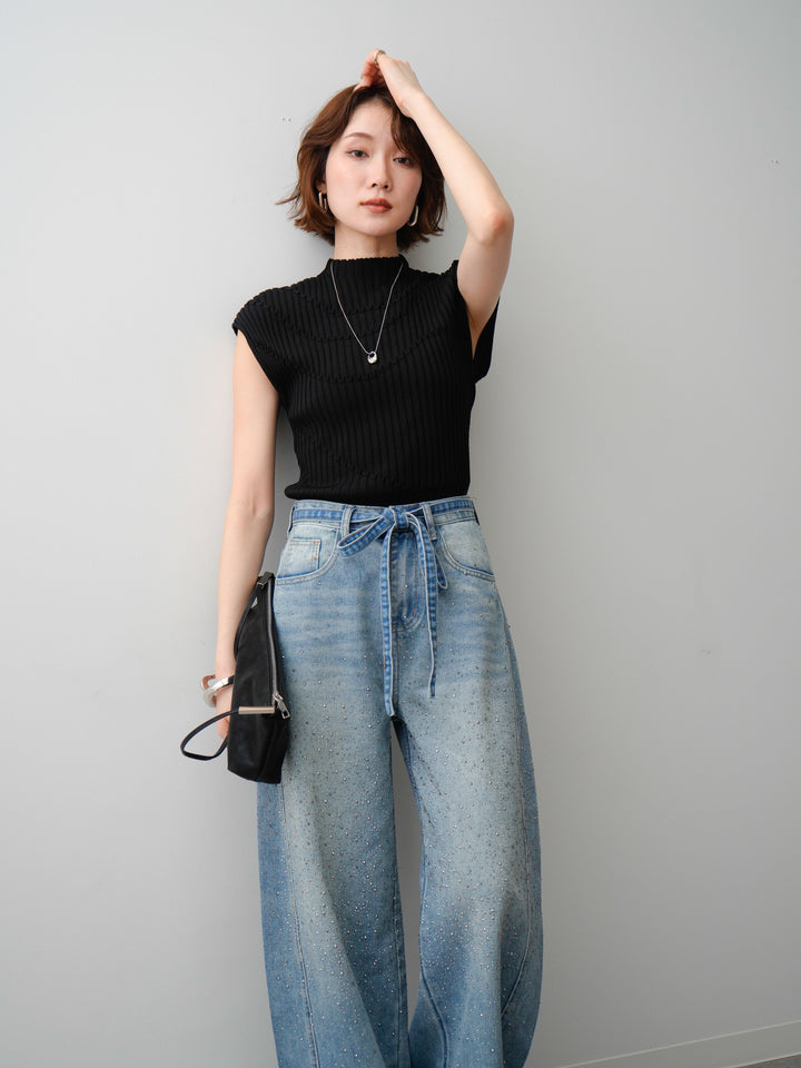 [予約]モードラインリブフレンチニットトップス/black
