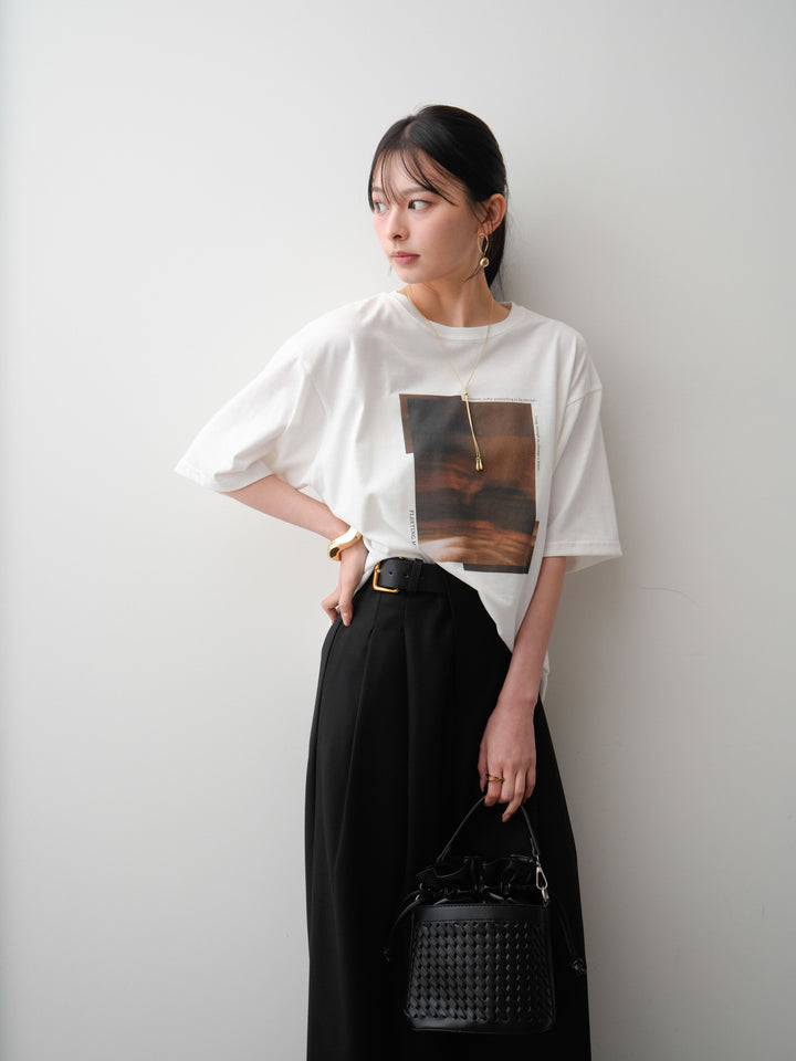 [SET]フォトプリントロゴTEE+アシンメトリーベルトタックワイドパンツ(2set)