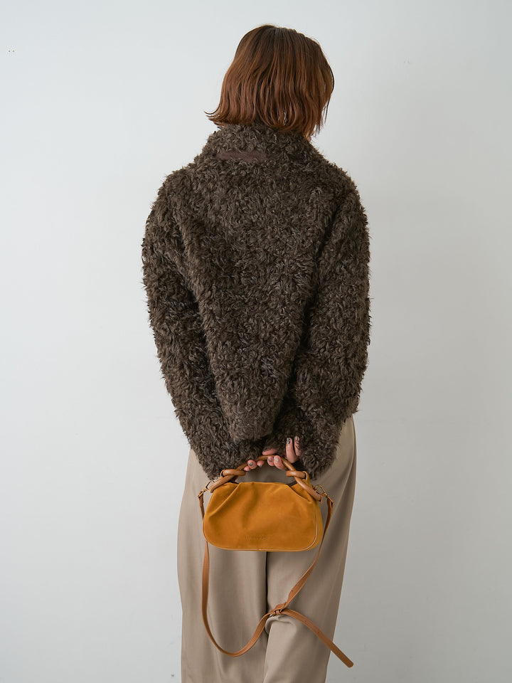 [SET]プードルファーショートジャケット+ツイルタックワイドパンツ(2set)