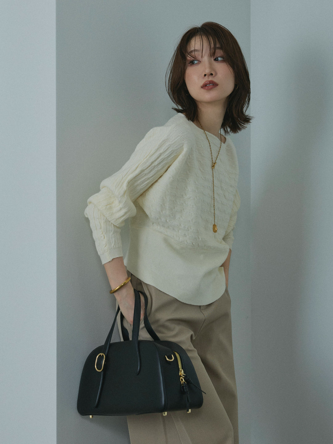 【Allure】[SET]ワンショルケーブル編みニット+ワンショルケーブル編みニット(2set)