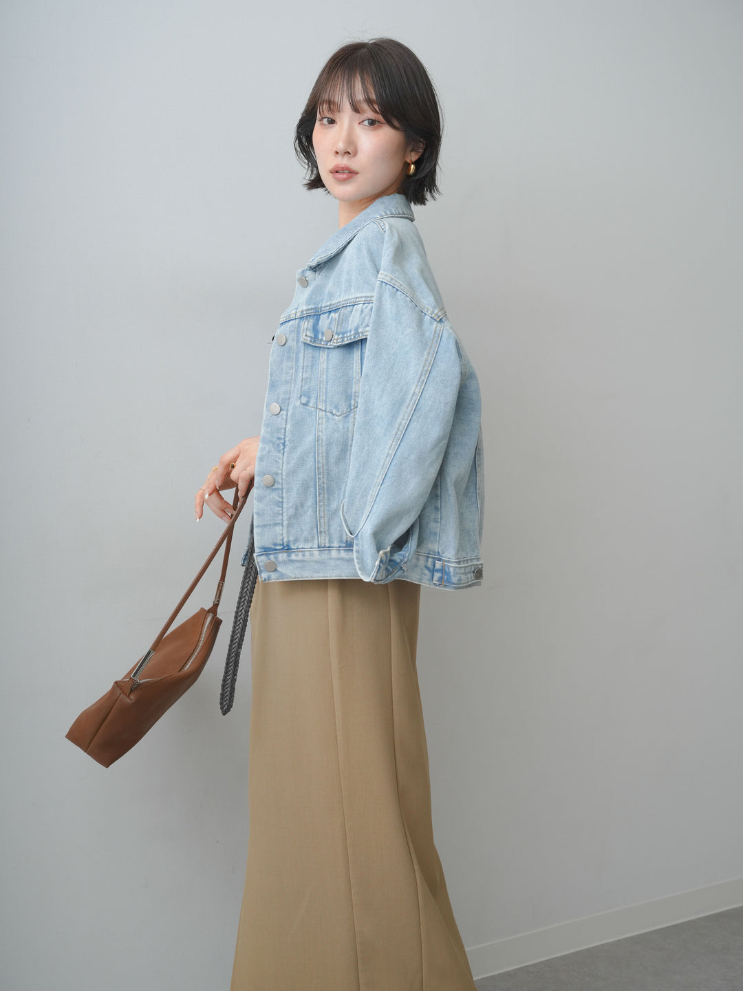 [SET]フラップデザインデニムジャケット+クレープデシンフラップ付きストレートスカート(2set)