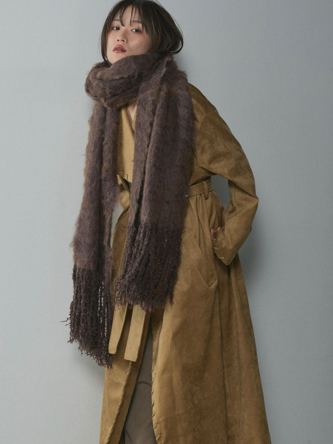 [予約]スウェードハンドステッチロングコート/beige