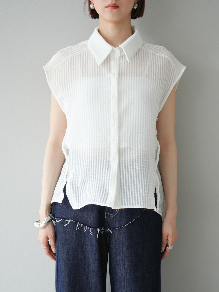 [予約]シアーチェックノースリーブシャツ/ホワイト