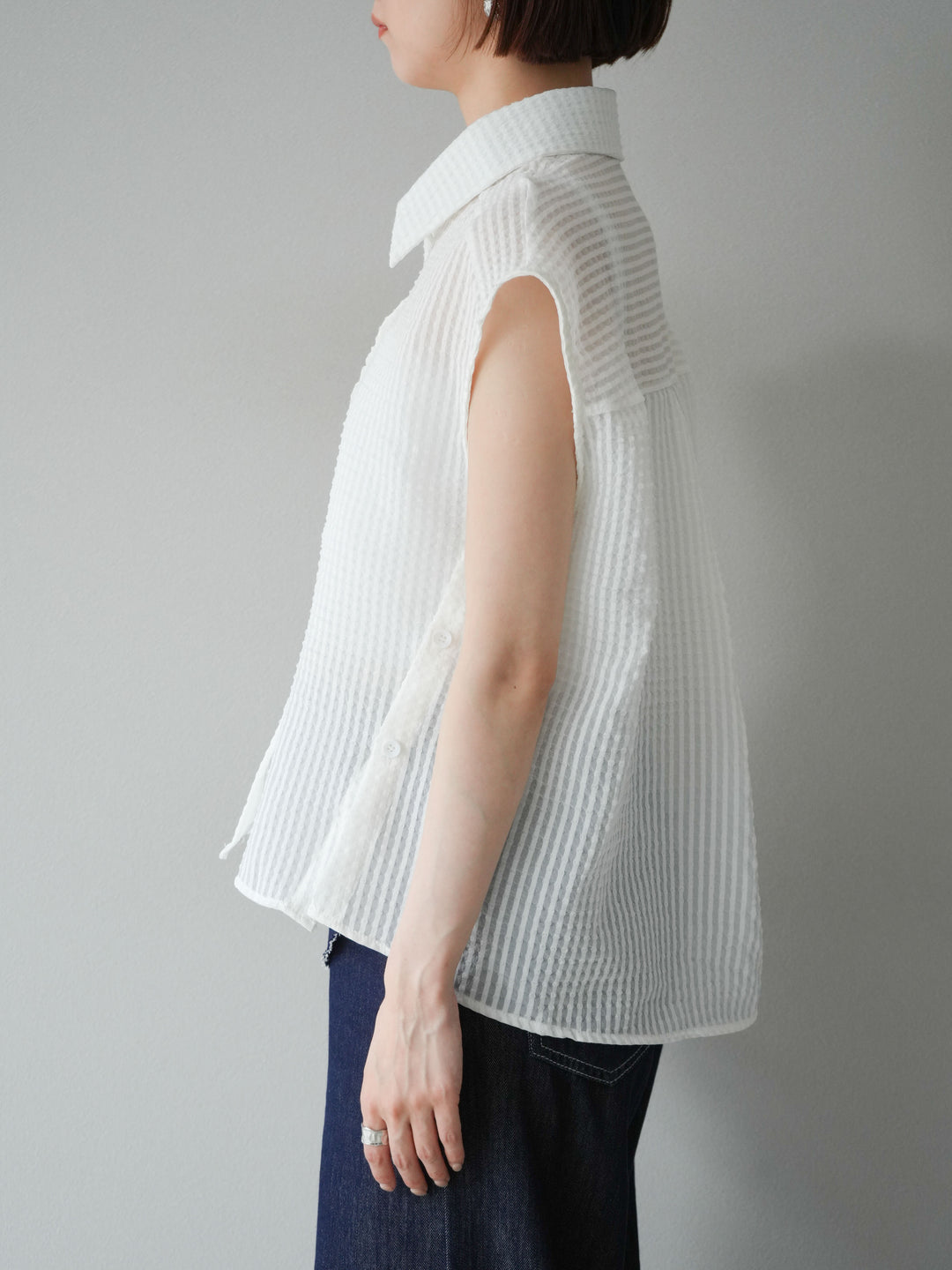 [予約]シアーチェックノースリーブシャツ/ホワイト