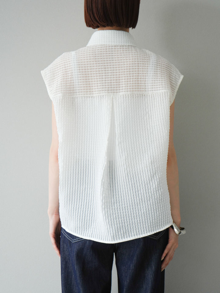 [予約]シアーチェックノースリーブシャツ/ホワイト