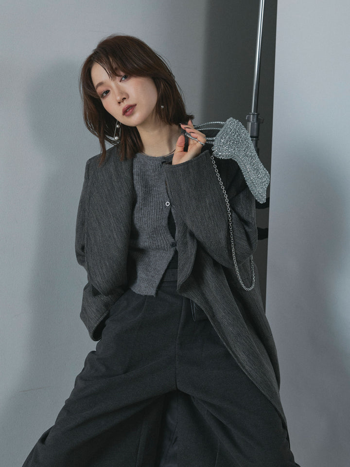 【Allure】[SET]ツイードタッチロングコート+デザインショートニットカーディガン+ベルト付ウールタッチミディアムパンツ(3set)