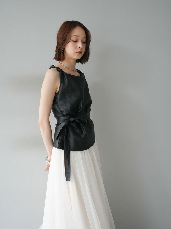 [予約]レザースリーブレスプルオーバー/ブラック