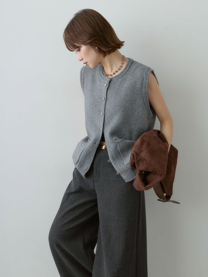 [予約]シルバーボタンニットベスト/gray