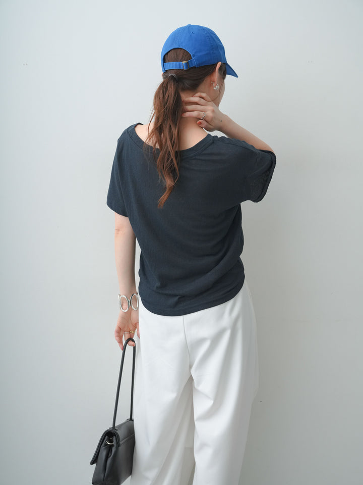 [SET]ワイドネックプリントTEE+ベルトループカーブタックワイドパンツ(2set)