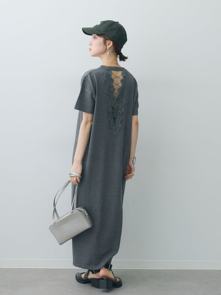 [予約]バックレースストレッチTEEワンピース/charcoal