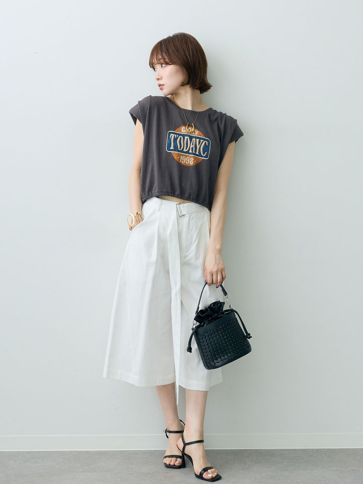 [SET]ヴィンテージロゴドロストTEE+ベルトデザインタックミドルパンツ(2set)