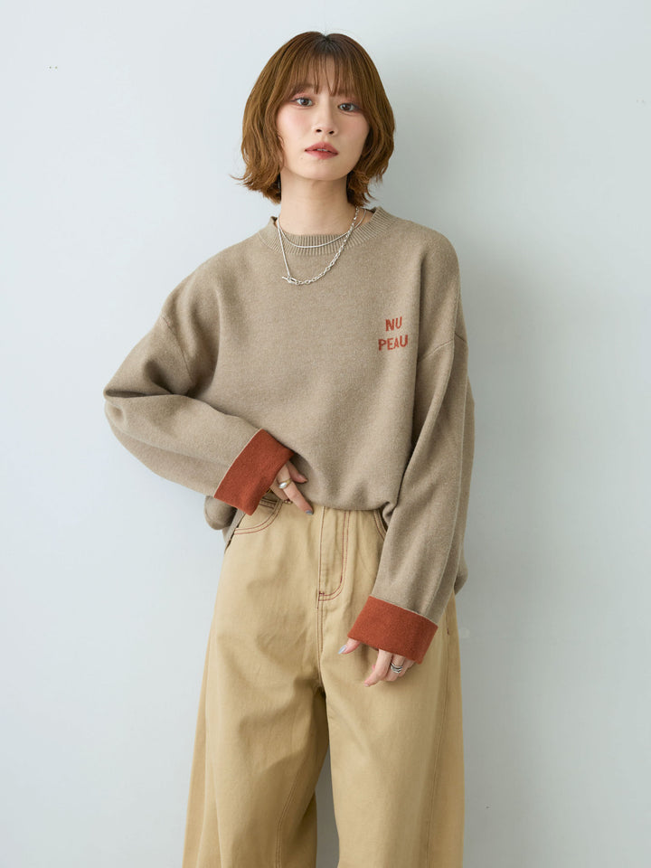 [予約]アルパカタッチバイカラーニットトップス/beige