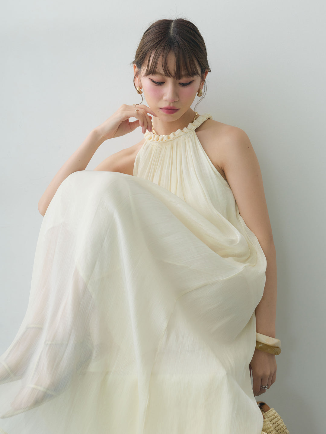 [SET]ブレイドネックシャイニーワンピース+選べるアクセセット(2set)