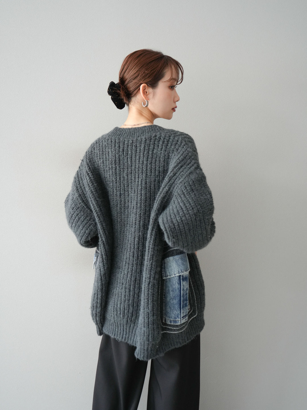 [予約]デニムポケットハンドステッチカーディガン/gray