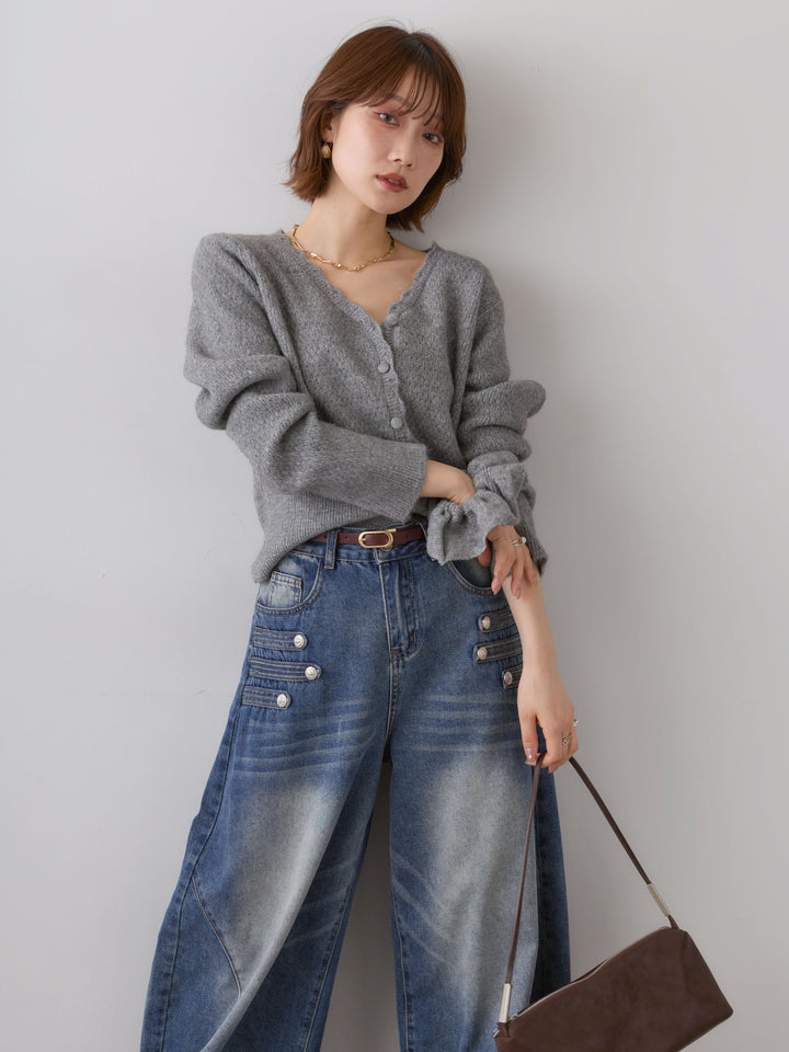 [SET]シュシュ付ラメニットカーディガン+選べるアクセセット(2set)