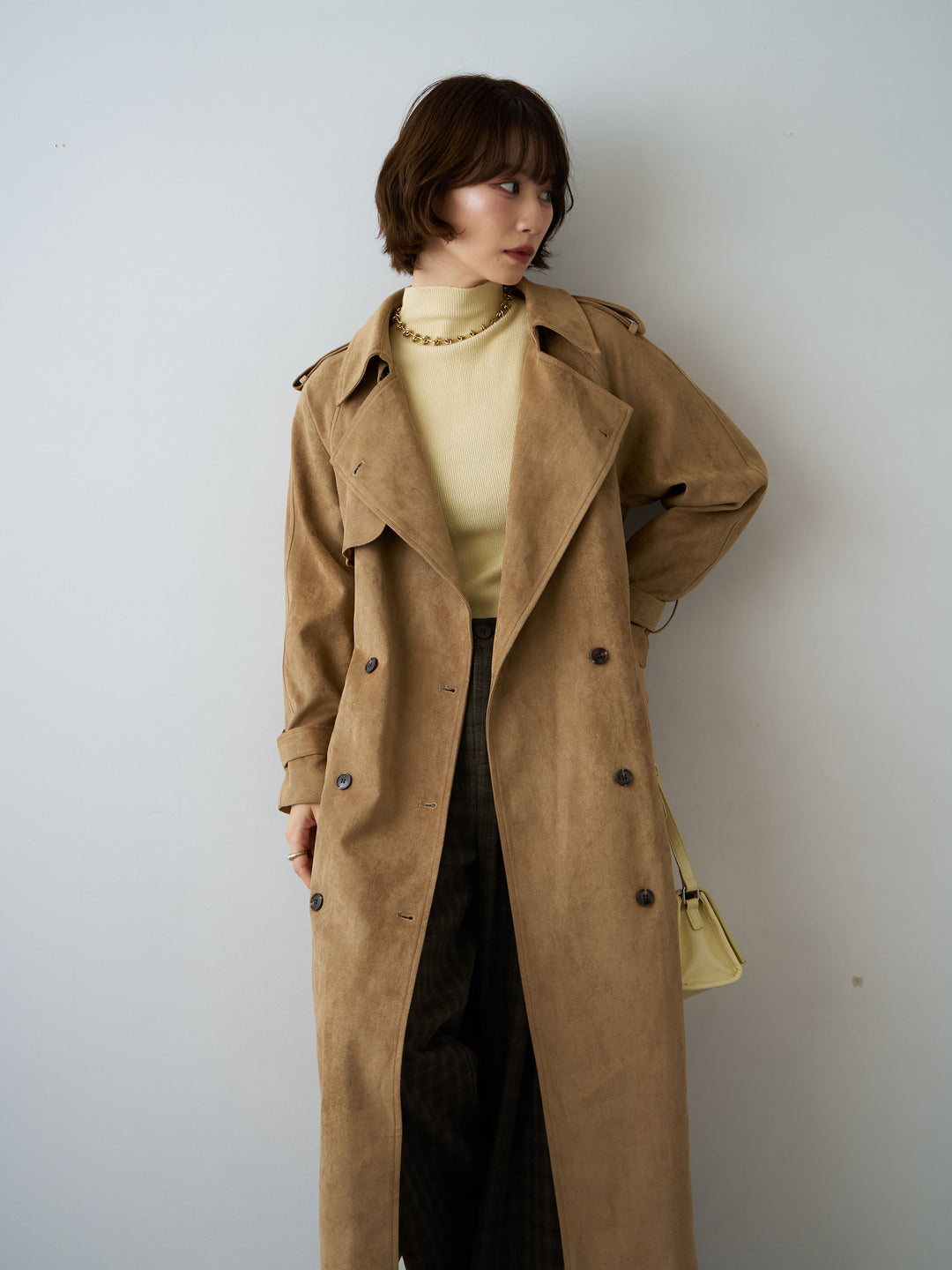 [SET]スウェードタッチロングトレンチコート+選べるアクセセット(2set)