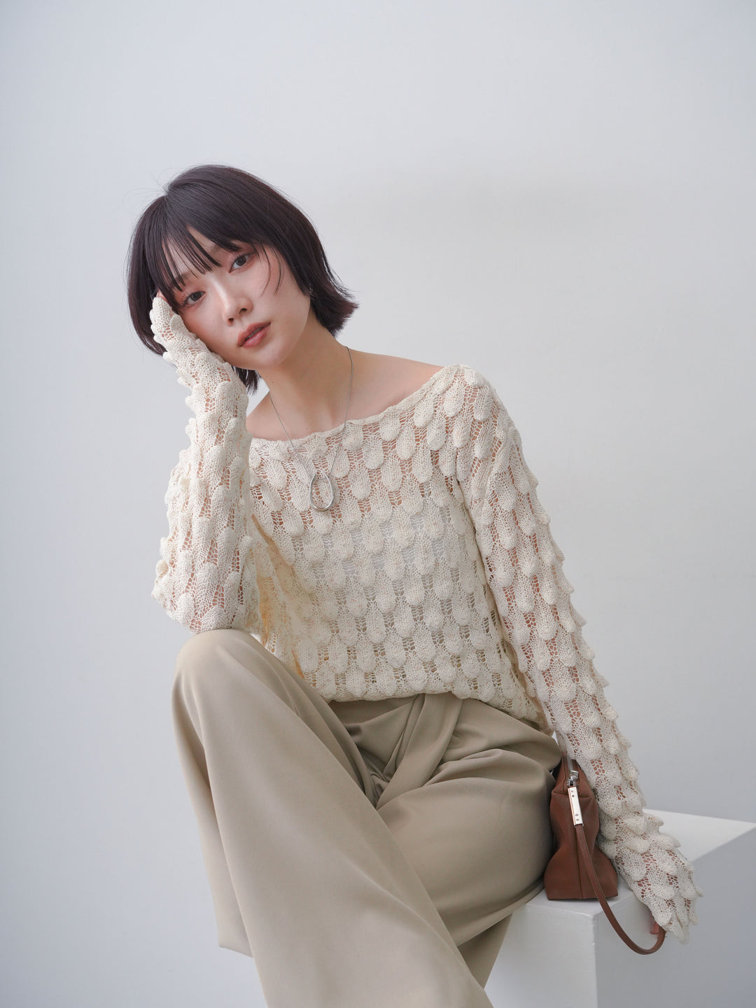 [SET]テクスチャードスカラップニットトップス+テクスチャードスカラップニットトップス(2set)