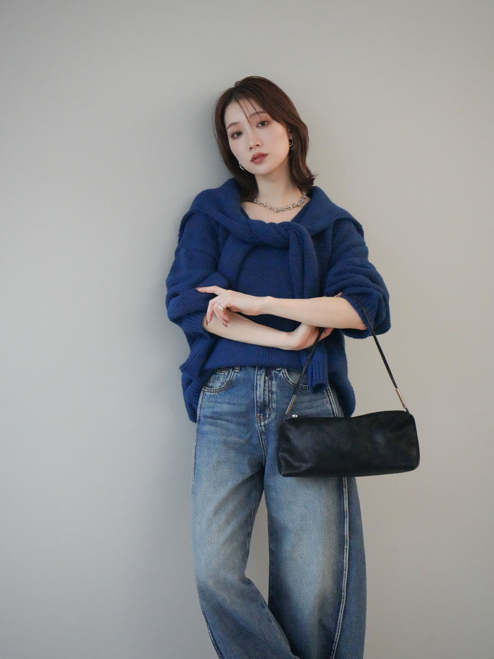 [予約]ストール付きVネックニットプルオーバー/blue