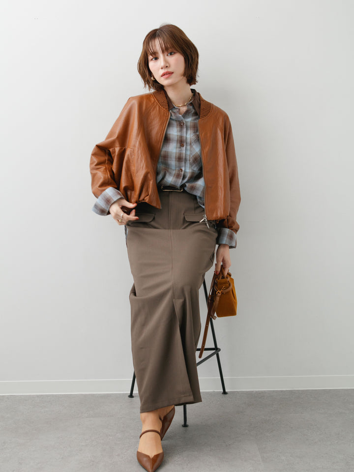 [予約]レザーライクドルマンブルゾン/brown