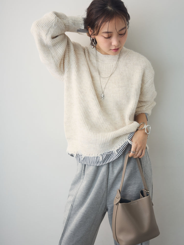 [予約]シャツレイヤードデザインモヘアプルオーバー/ivory