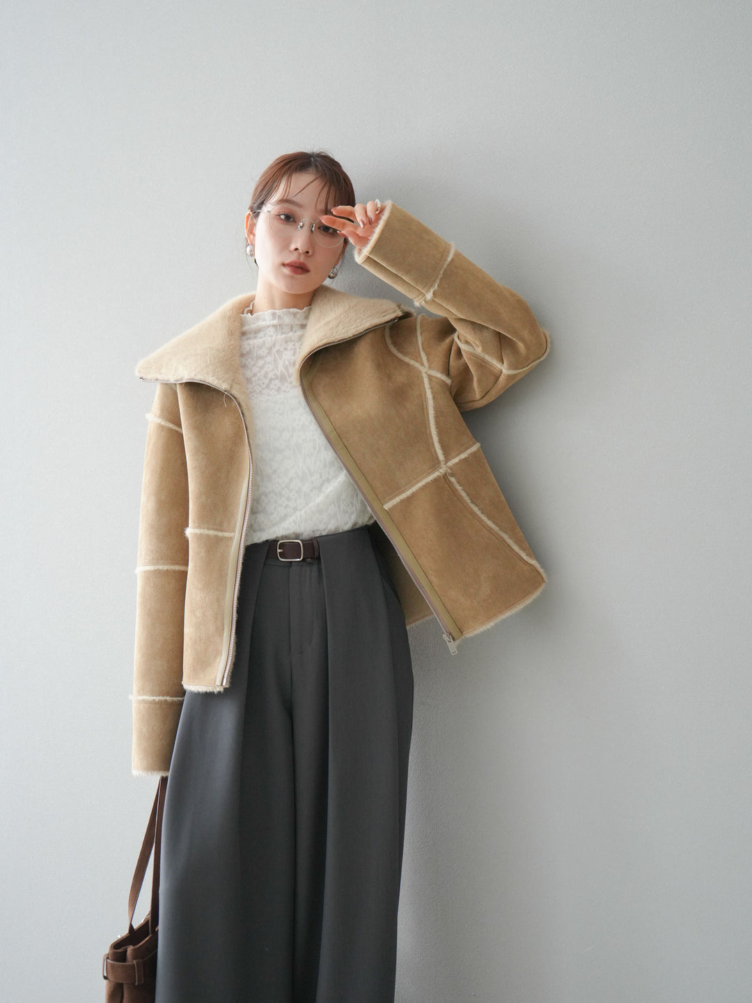 [予約]スタンドカラームートンZIPジャケット/beige