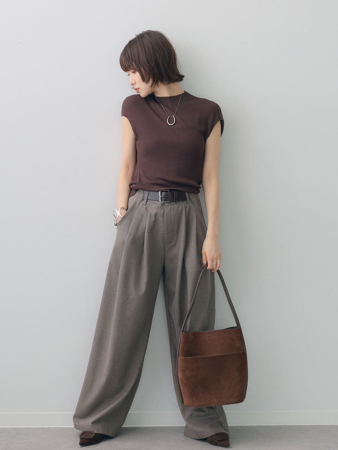 [SET]ベルトデザインツータックドレープワイドパンツ+ベルトデザインツータックドレープワイドパンツ(2set)