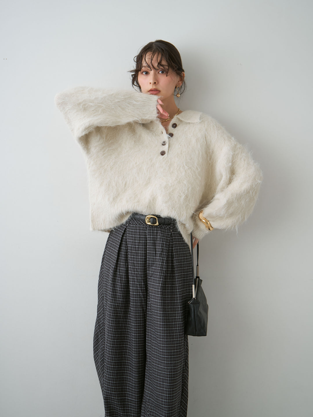[SET]ヘンリーシャギーニットトップス+選べるアクセセット(2set)