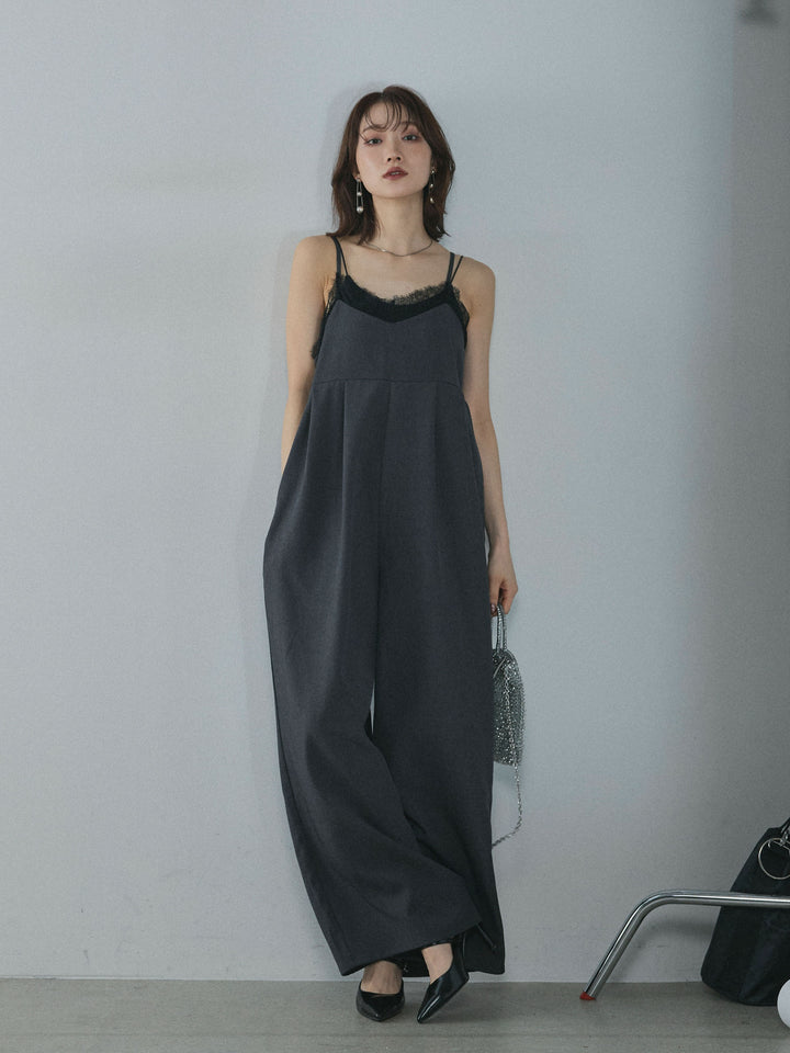 [予約]レースキャミオールインワン/charcoal